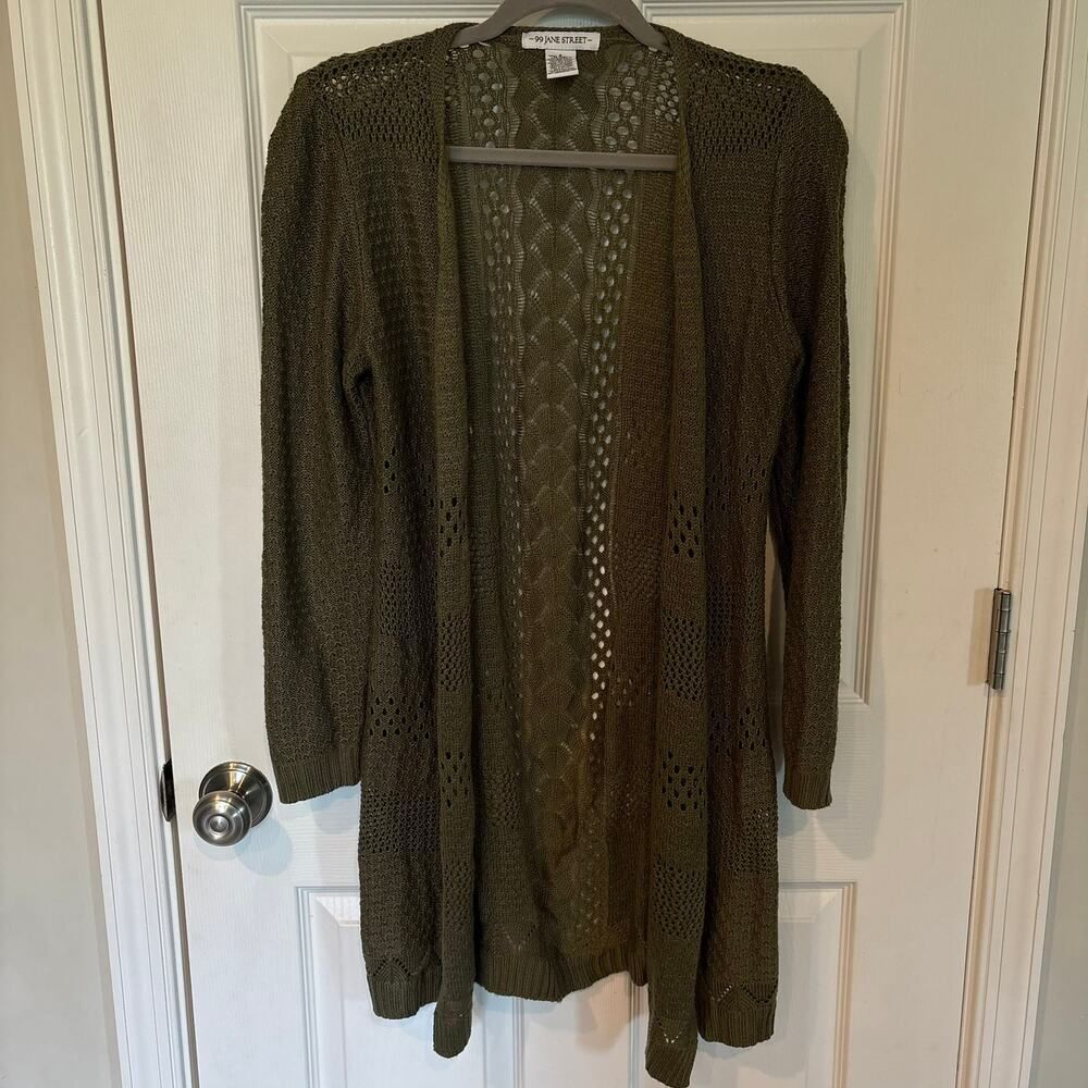 99 Jane Street Open Front Cardigan Olive Green Small